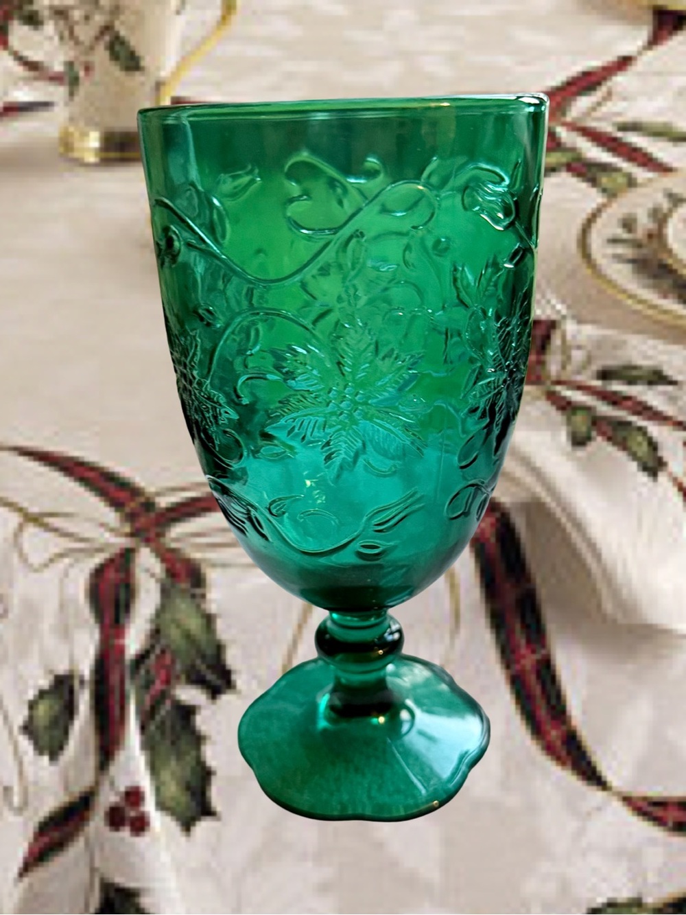 Princess House Fantasia Emerald Green Ice Tea Water Goblet 7”